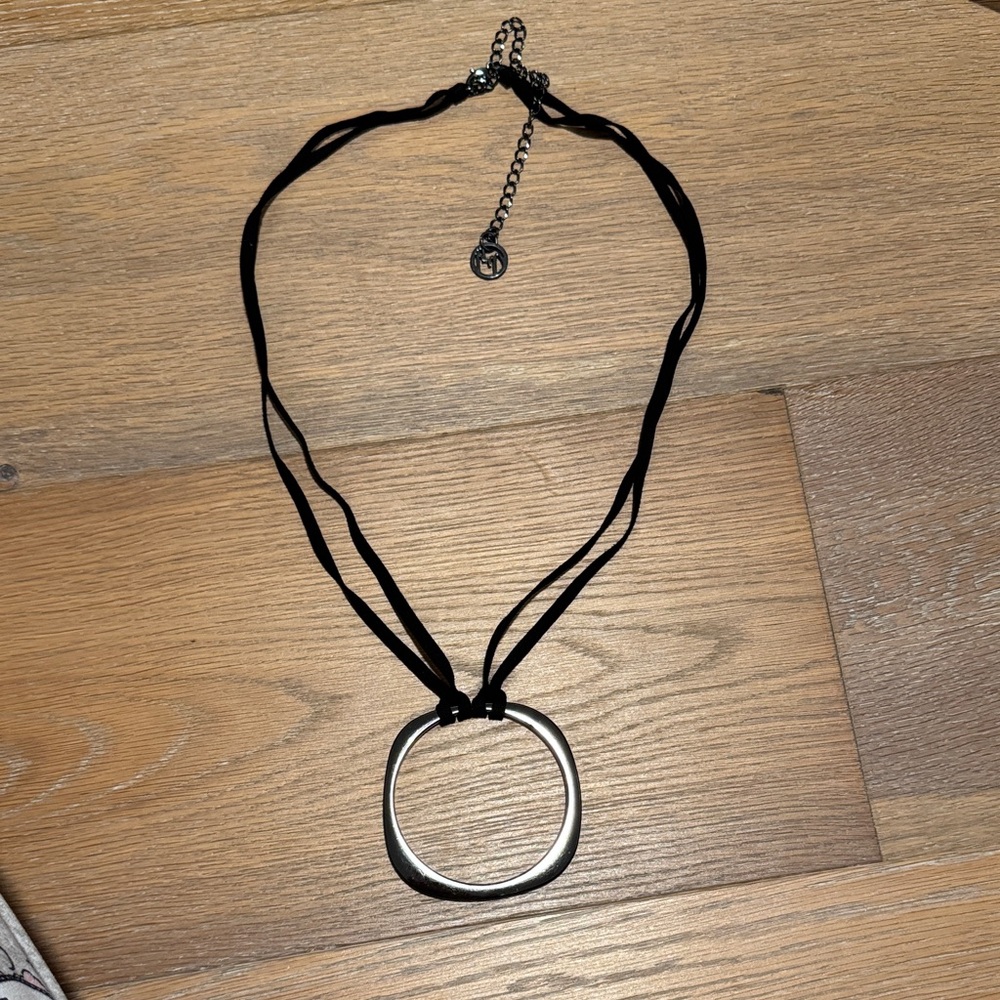 Max Azria Geometric Black and Silver Pendant Necklace